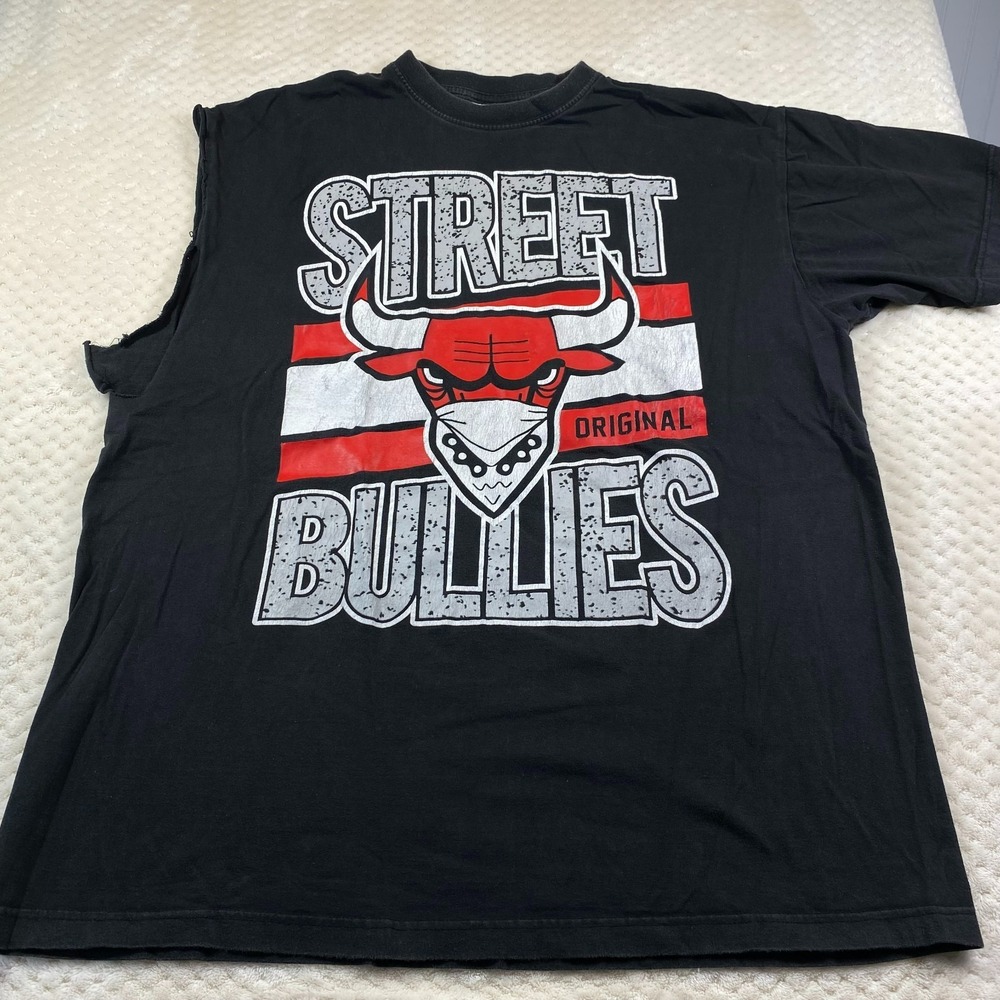Phat Doc Street Bullies Black Graphic T Shirt Distressed DIY Cut Sleeve Mens 2XL